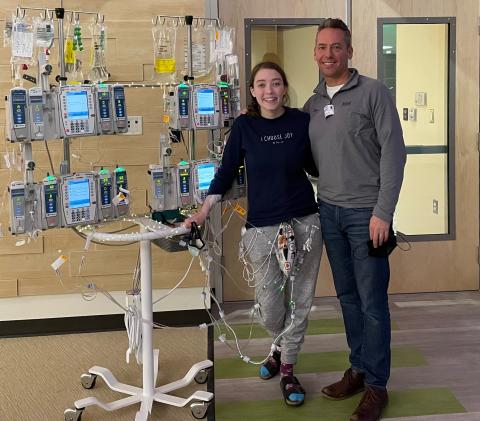 Photo of Elizabeth at the hospital with Chris