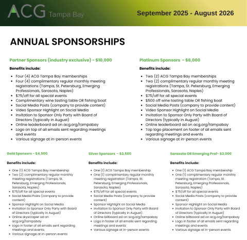 2025-2026 ACG Tampa Bay Sponsorships