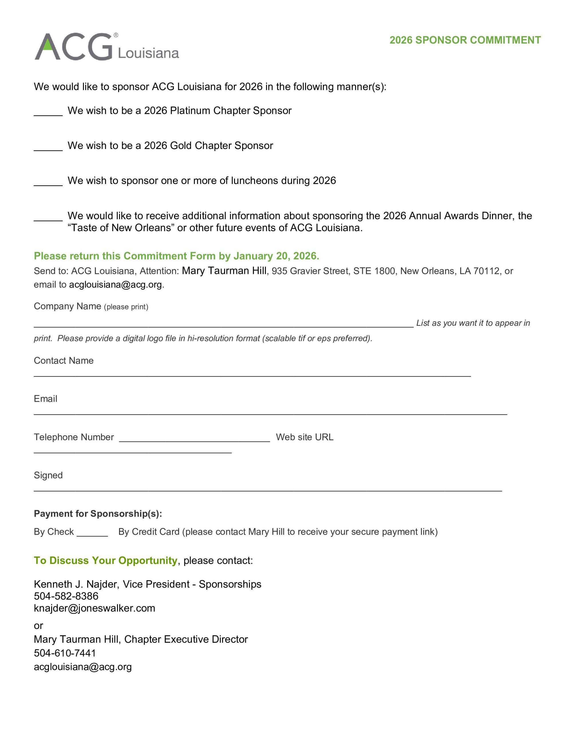 2026 Sponsor Commitment Form