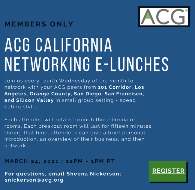 ACG California Networking eLunch flyer