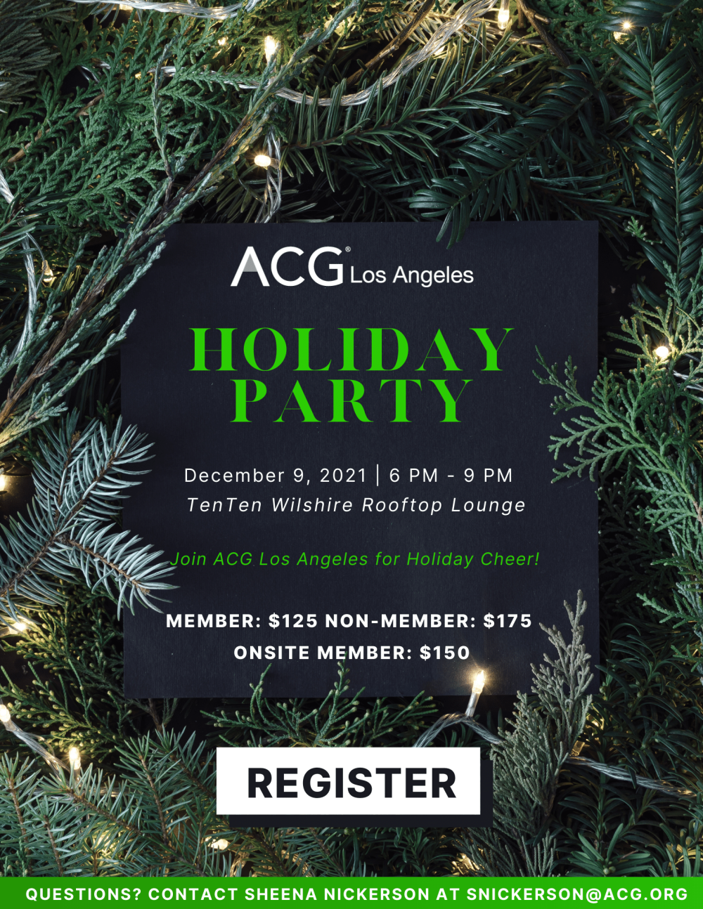 An event flyer for the 2021 ACG LA Holiday Party