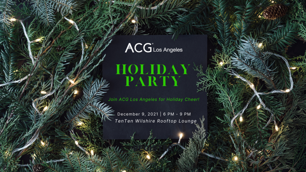 An event flyer for the 2021 ACG LA Holiday Party