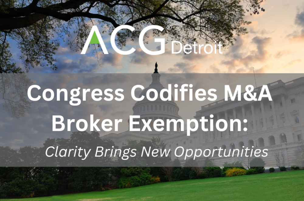 Photo of US Capitol w/Congress Codifies M&A Broker Exemption text
