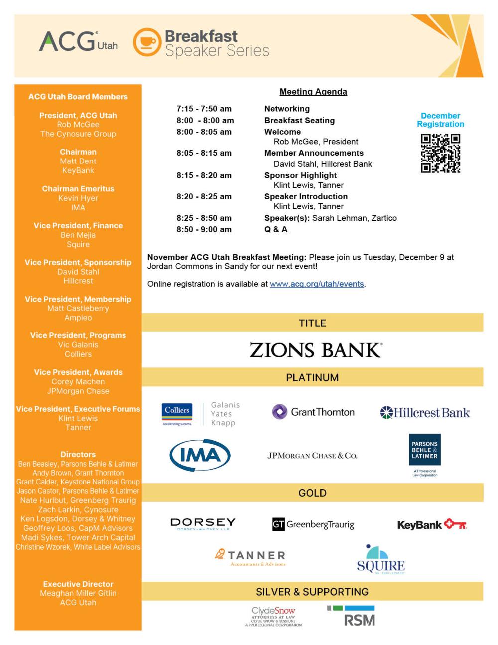 November 2025 Breakfast agenda