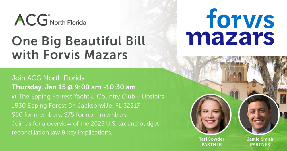 flyer for January 15th event with Forvis Mazars
