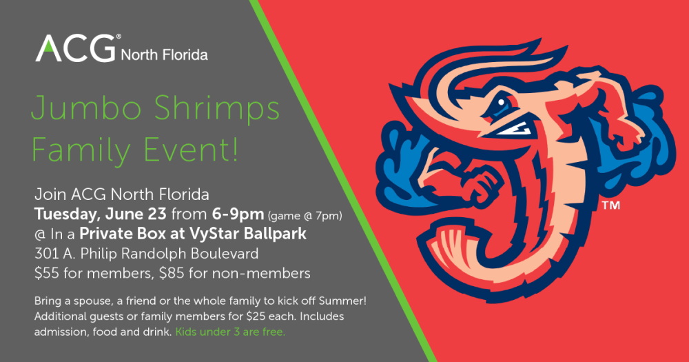 Jacksonville Jumbo Shrimp Logo with event details