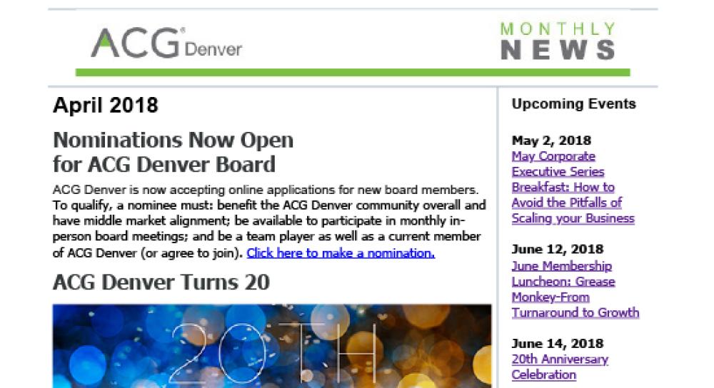 ACG Denver April 2018 News