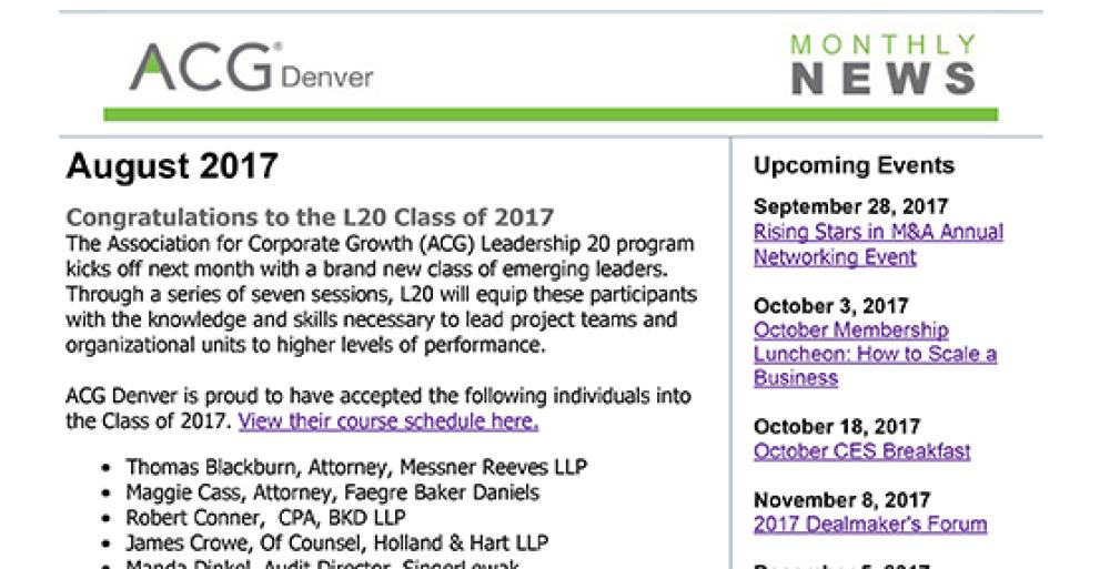 August 2017 Newsletter