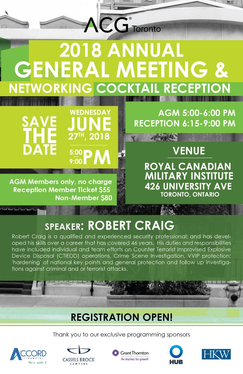 2018 Annual General Meeting and Networking Reception ACG Toronto 2018 Annual General Meeting and Networking Reception ACG Toronto