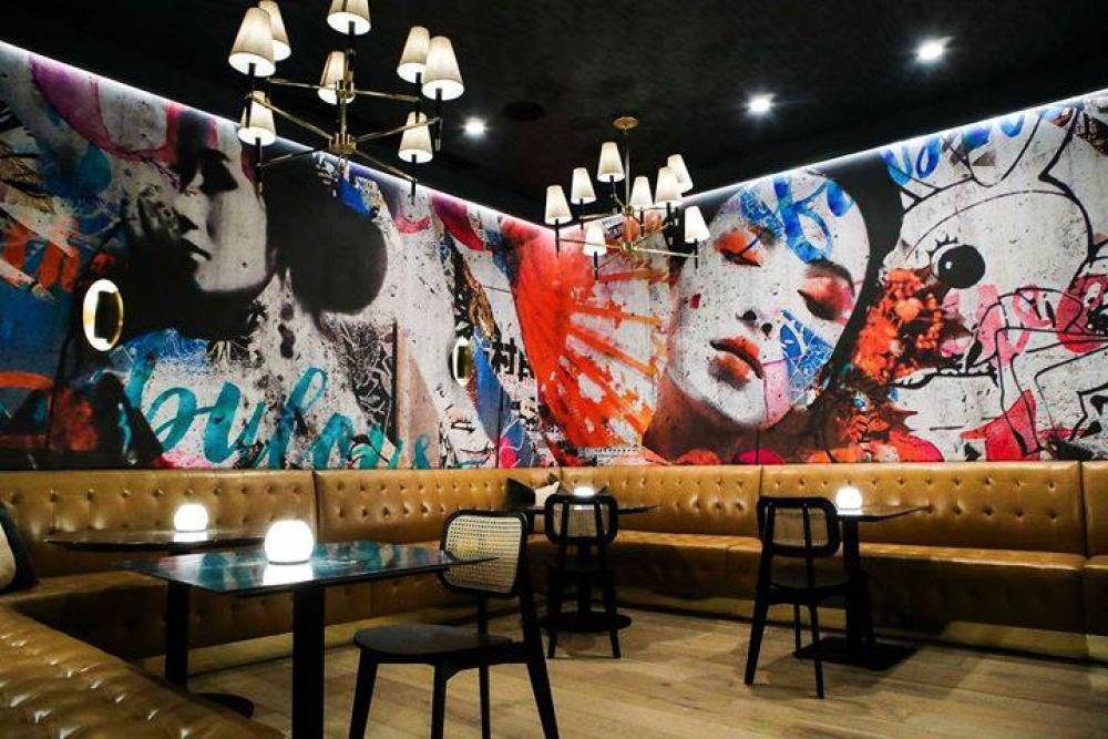 A picture of a asian cultural mural in S Bar Brentwood.